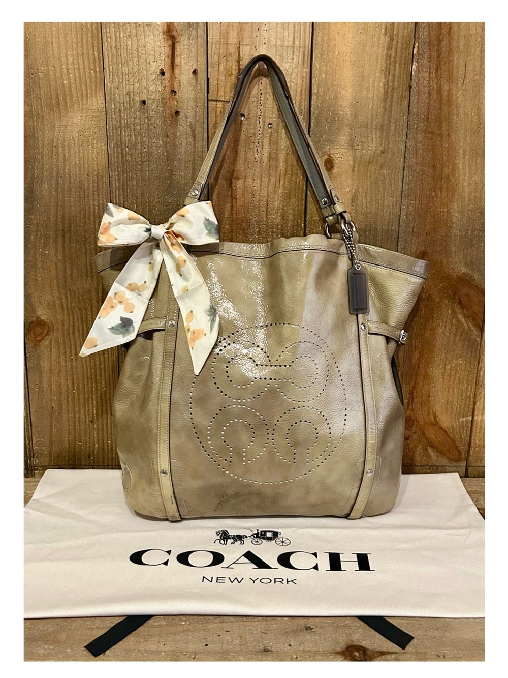 Coach. 3 Piece: Audrey Andie Cinched Tote Bag with Free Dust Bag and Bag Scarf. - Picture 16 of 16